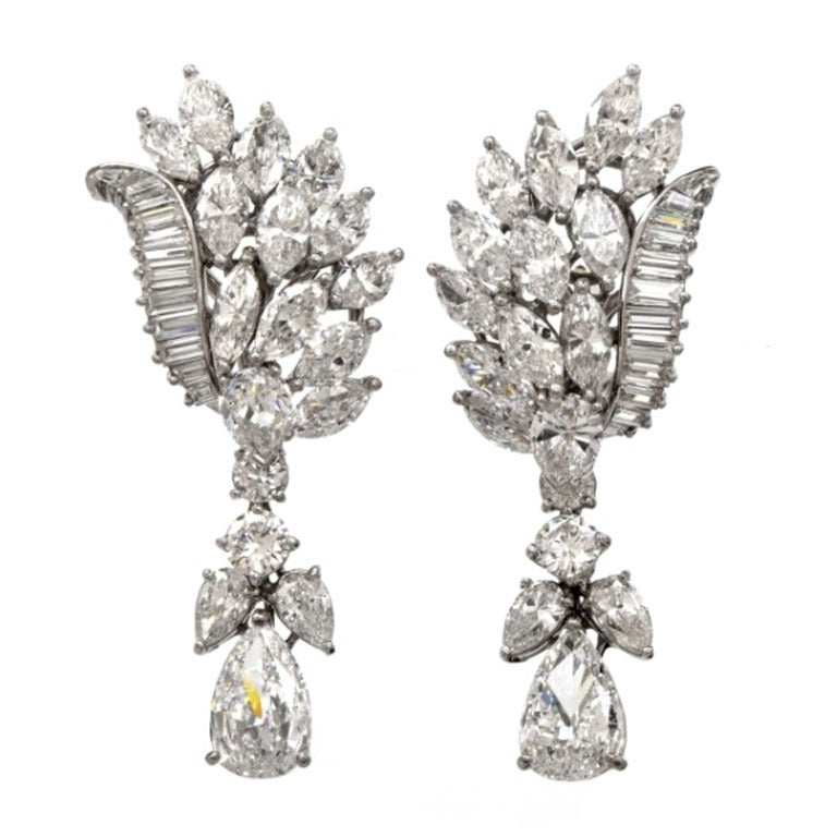 1960s Diamond Pendant Platinum Earrings