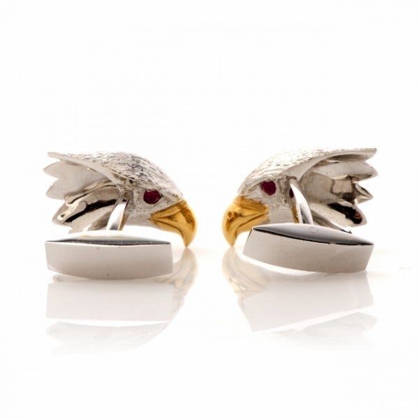 E. Wolfe & Co. Eagle's Head Ruby Gold Cufflinks In Excellent Condition In Miami, FL