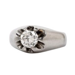 Vintage Diamond Platinum Men's Solitaire Ring