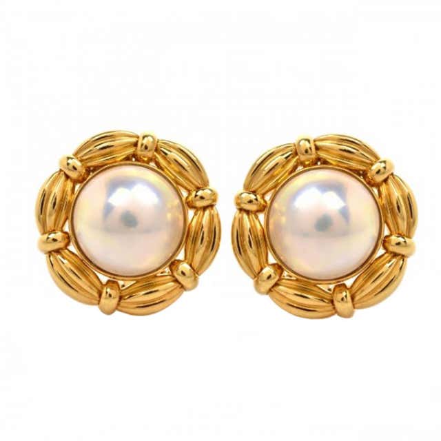 Tiffany and Co. Mabe Pearl Gold Clip Earrings at 1stDibs