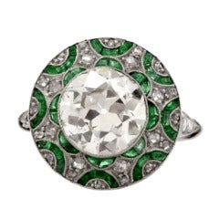 European Diamond Emerald Platinum Engagement Ring