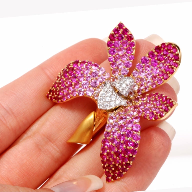 Mark Patterson Orchid 11.00ct Diamond Pink Sapphire Gold Pin 5