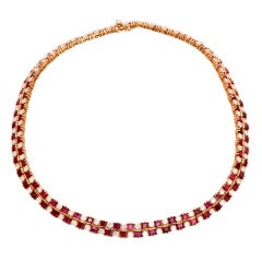 French 21.00ct Diamond Ruby Gold Necklace