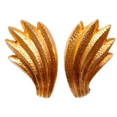 Gold Large Feather Clip Earrings