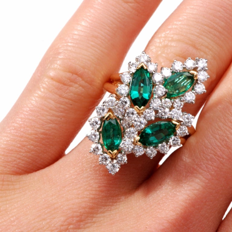 Oscar Heyman 7.00ct Diamond Emerald Cluster Ring 2