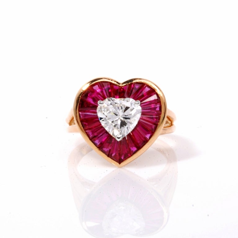 Bague Oscar Heyman en or rubis et diamant coeur 4::59 ct GIA