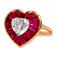 Oscar Heyman 4.59 ct GIA Heart Diamond Ruby Gold Heart Ring