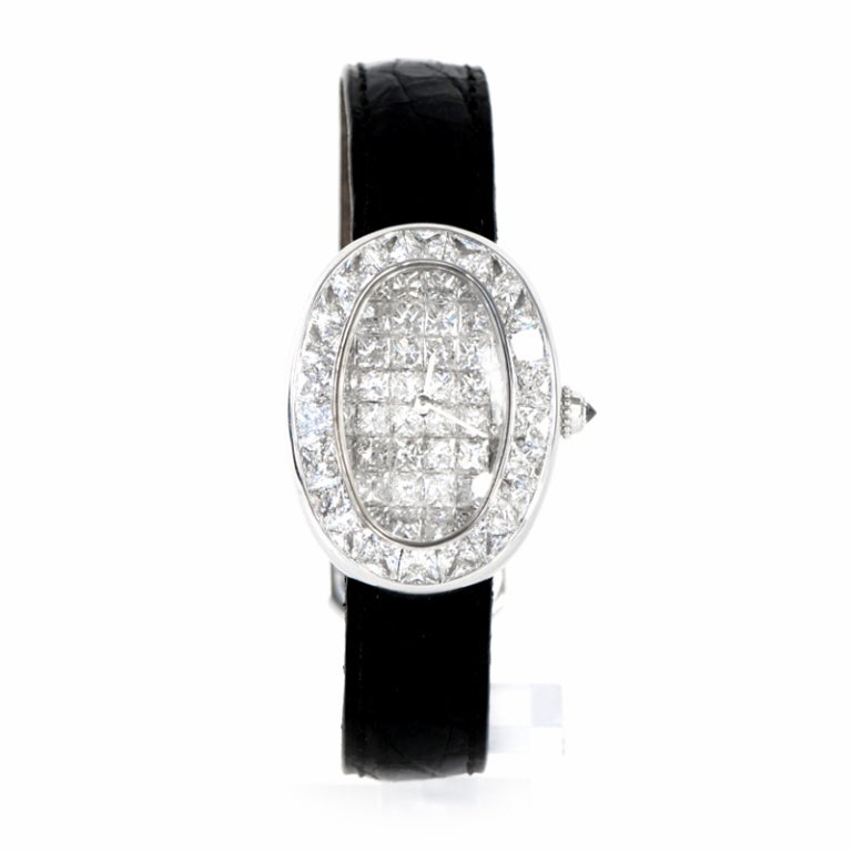 Women's CARTIER Lady's White Gold and Diamond Baignoire Wristwatch