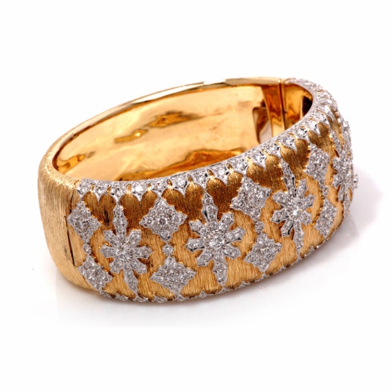 Diamond Gold Snowflake Bangle Bracelet at 1stDibs
