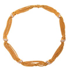 French 3.25 Cts Diamond Gold Rope Chocker Necklace