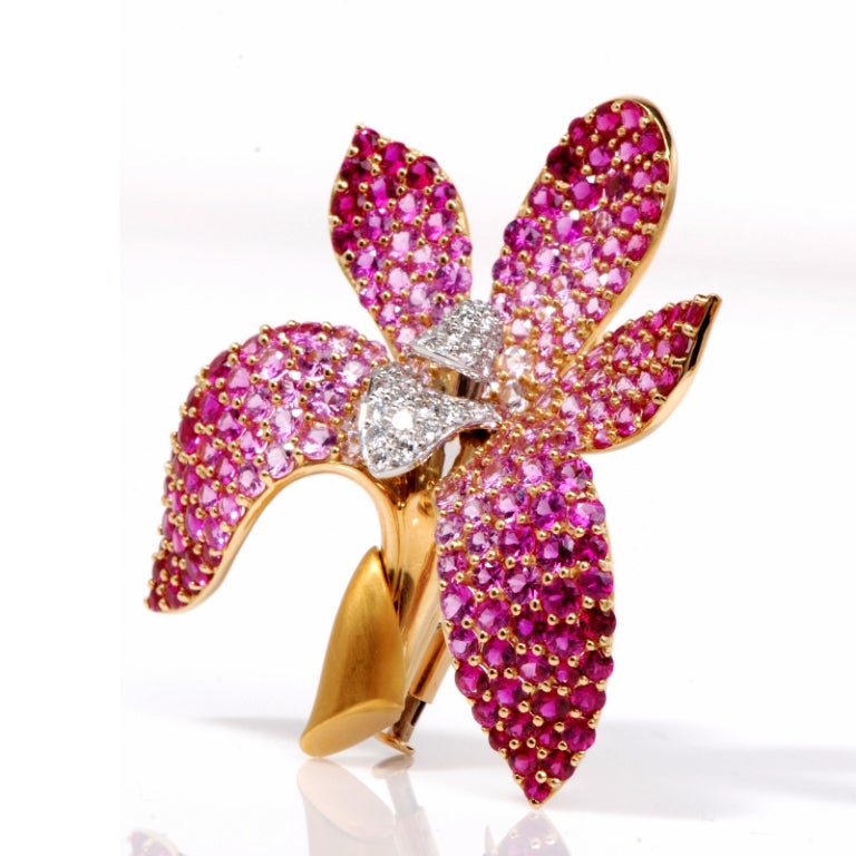 Women's Mark Patterson Orchid 11.00ct Diamond Pink Sapphire Gold Pin