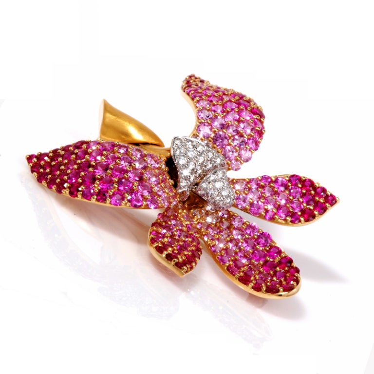 Mark Patterson Orchid 11.00ct Diamond Pink Sapphire Gold Pin 1