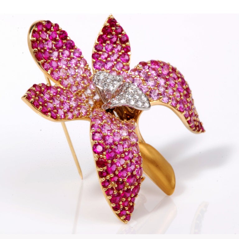 Mark Patterson Orchid 11.00ct Diamond Pink Sapphire Gold Pin 4