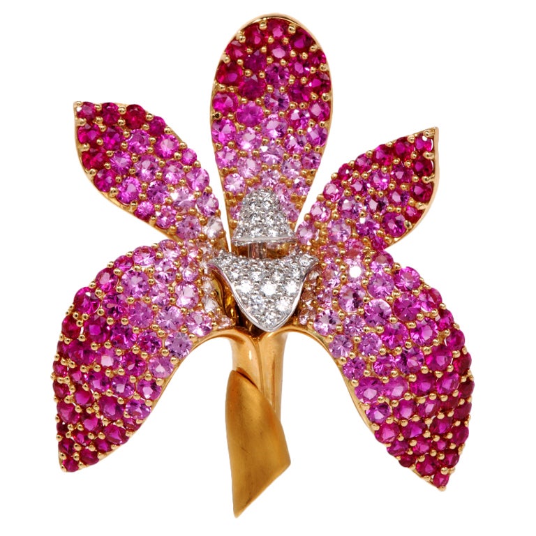 Mark Patterson Orchid 11.00ct Diamond Pink Sapphire Gold Pin