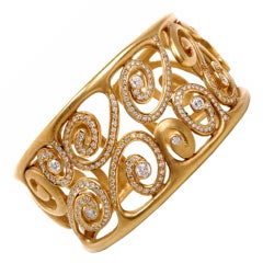 Wide Diamond Gold Heavy Swirl Cuff Bracelet Signed Mdvi