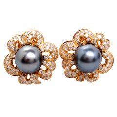 3.00ct Diamond South Sea Pearl Gold Flower Earrings