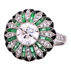 2.55cts Diamond Emerald Onyx Platinum Cocktail Ring