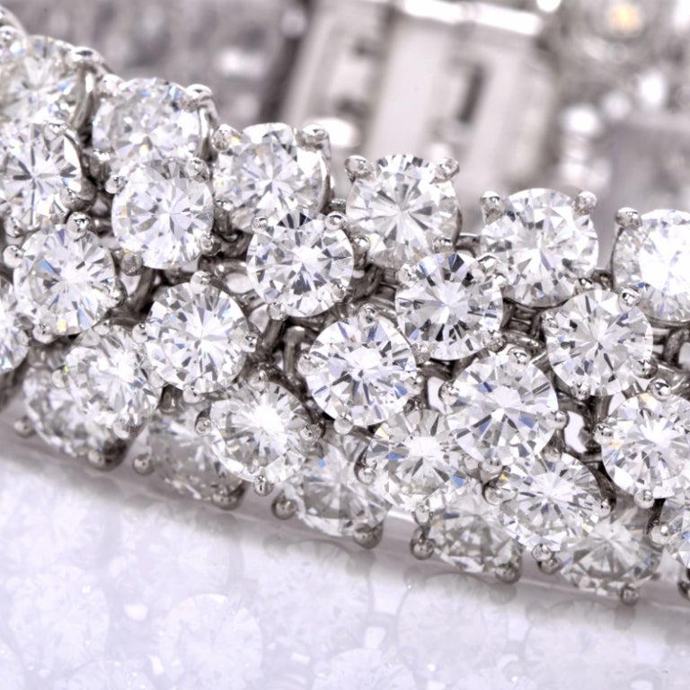 1960s Diamond Platinum Wide Bracelet In Excellent Condition In Miami, FL