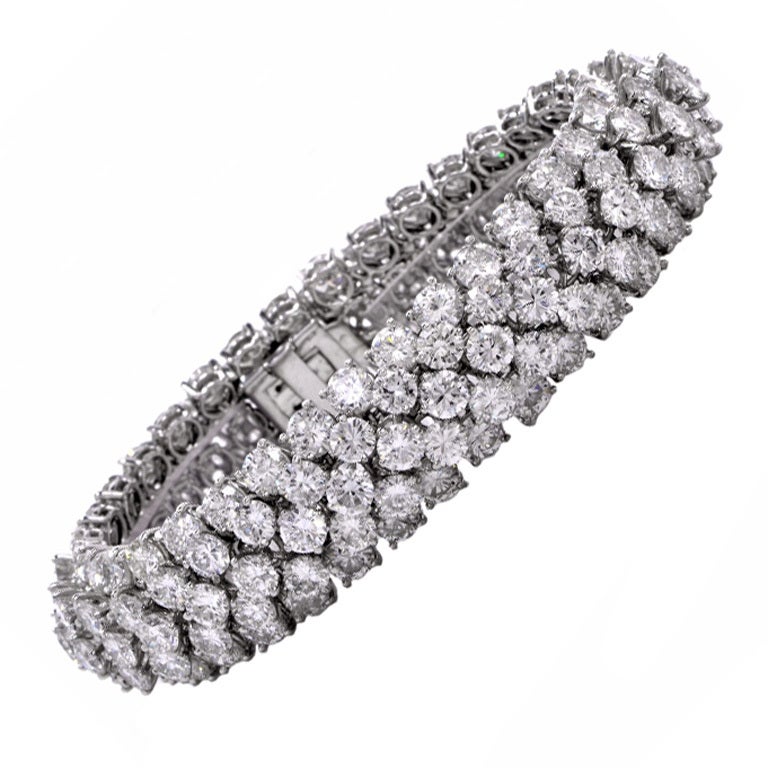 1960s Diamond Platinum Wide Bracelet