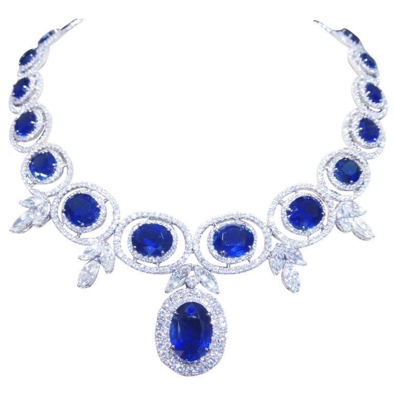 Stunning Sapphire and Diamond Necklace For Sale at 1stdibs