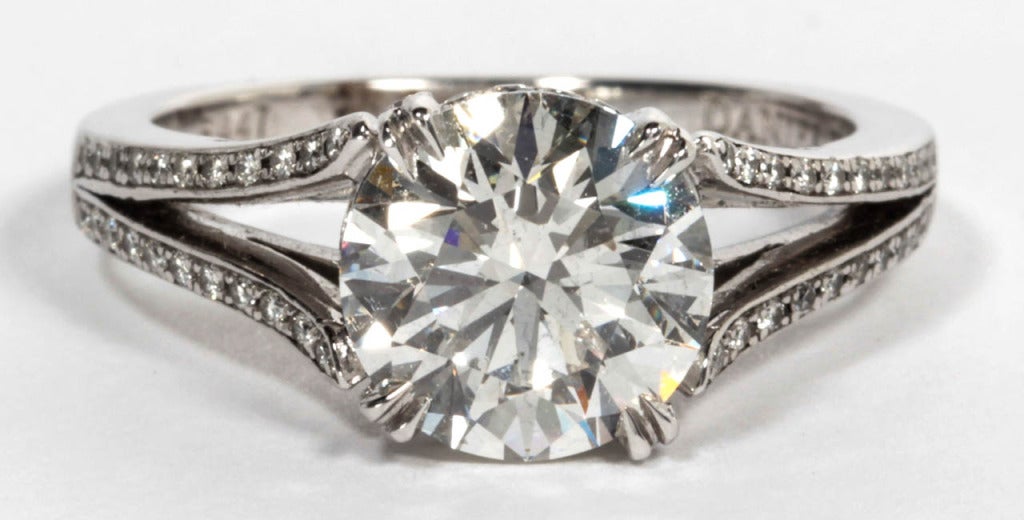 A gorgeous and perfectly cut GIA certified 2.17 carat H color VS2 clarity round brilliant cut diamond set in a split shank micro pave diamond mounting by DANIEL K.