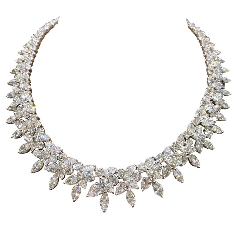 Classic Platinum and Diamond Wreath Necklace at 1stdibs
