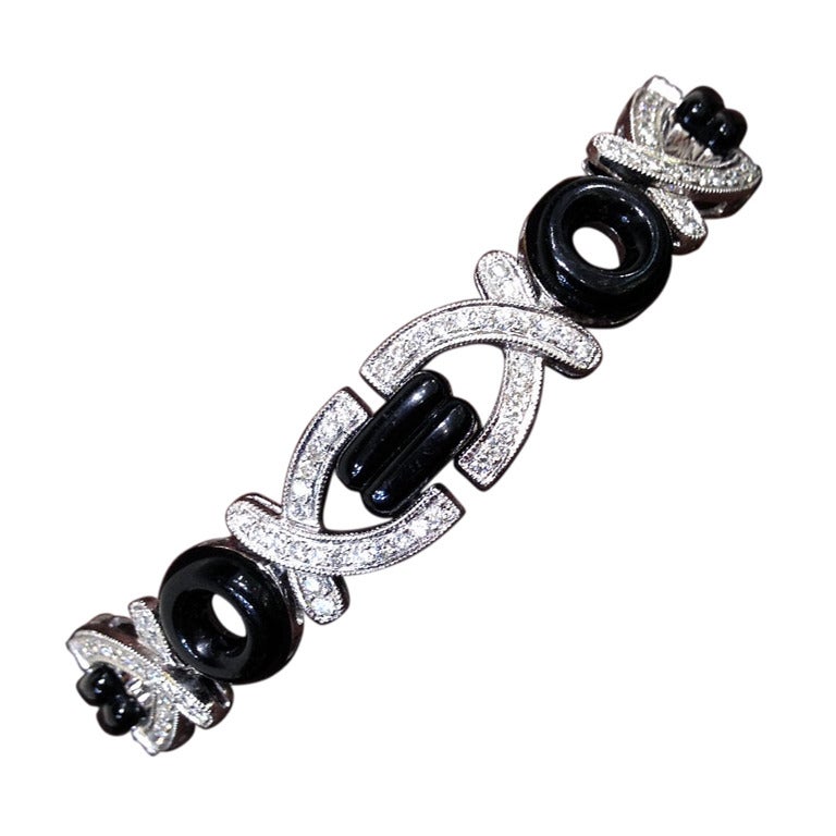  Diamond and Onyx Bracelet For Sale