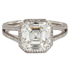 GIA 3.03 carat H Vs1 Asscher Cut Diamond and Platinum Engagement Ring 7