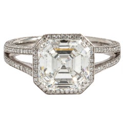 GIA 3.03 Carat H Vs1 Asscher Cut Diamond and Platinum Engagement Ring