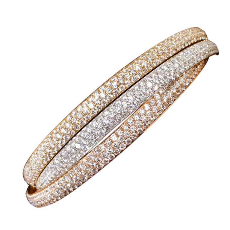 Set of Rose Yellow and White Gold Diamond Bangles