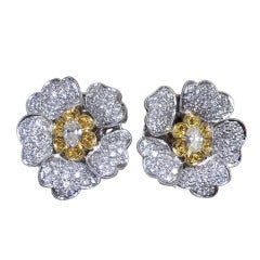 Yellow and White Diamond Flower Petal  Earrings