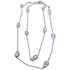 Baroque Pearl Black Diamond Long Chain Necklace