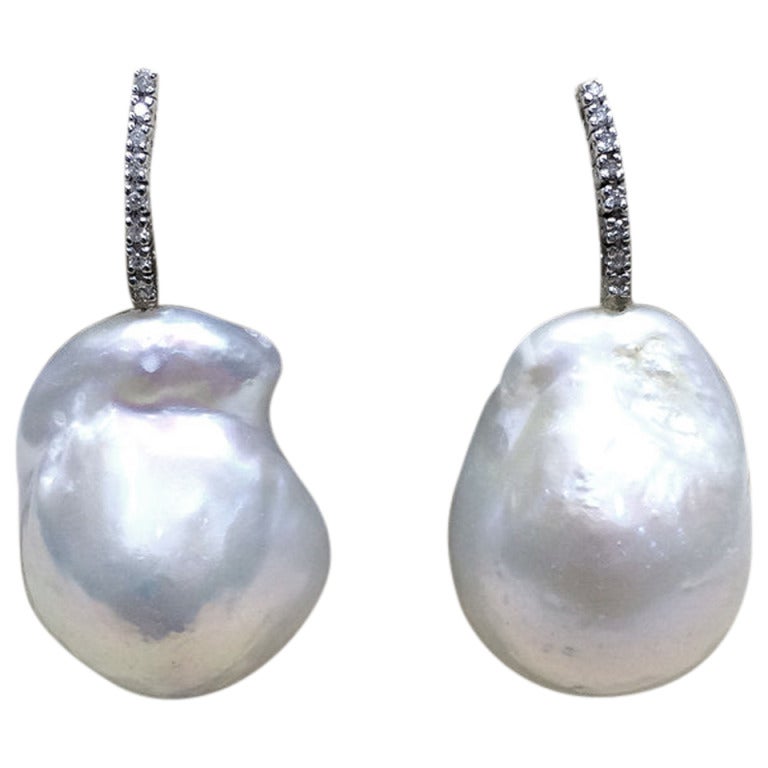 Italian Baroque Pearl Diamond Dangle Earrings For Sale