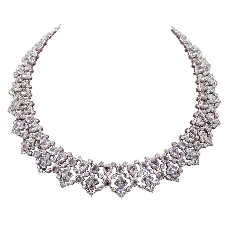 Unique Rose Cut and Full Cut Diamond Necklace