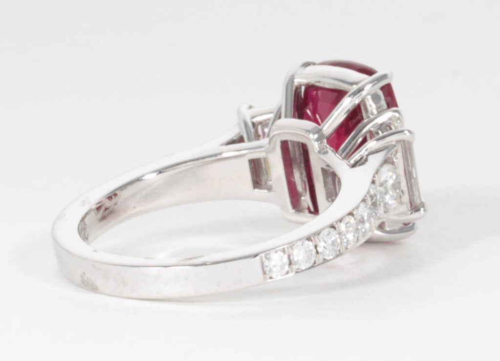Cushion Shape Vivid Natural Ruby and Diamond Ring In Excellent Condition In New York, NY