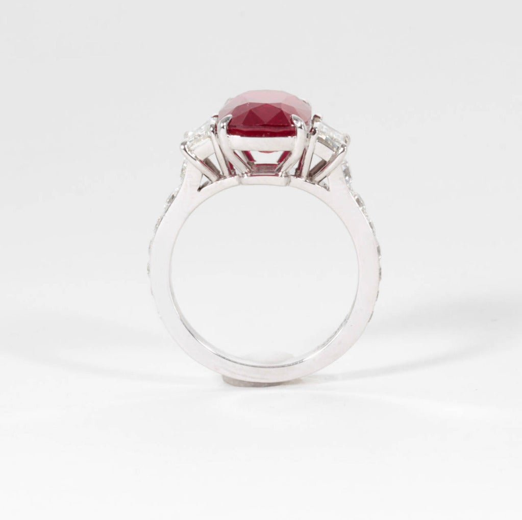 Cushion Shape Vivid Natural Ruby and Diamond Ring 1