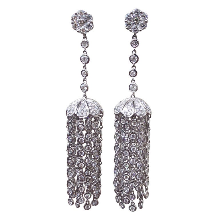 Stunning Diamond Tassel Chandelier Earrings