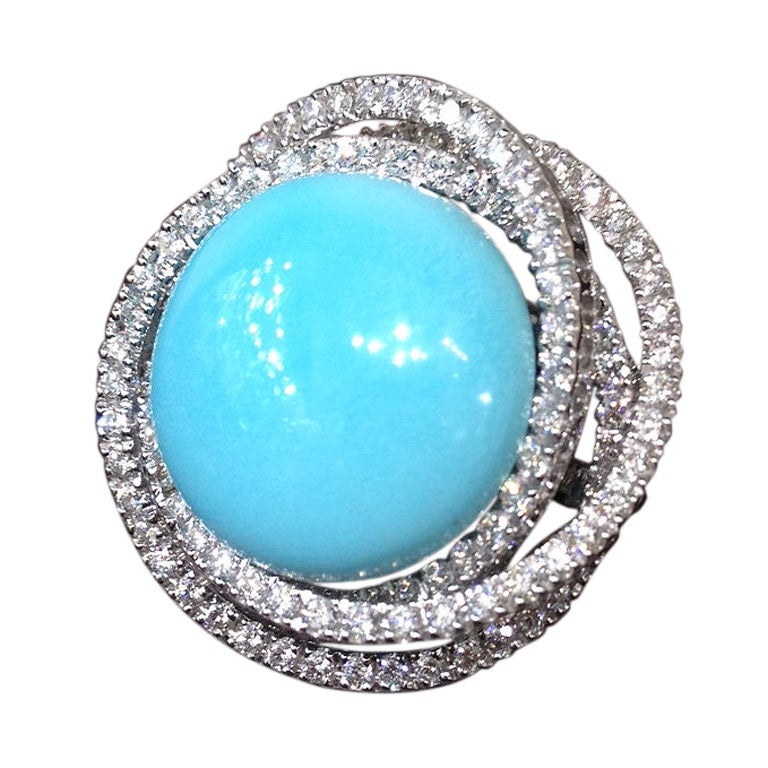 Fabuloso Anillo Leo Pizzo de Turquesa y Diamantes