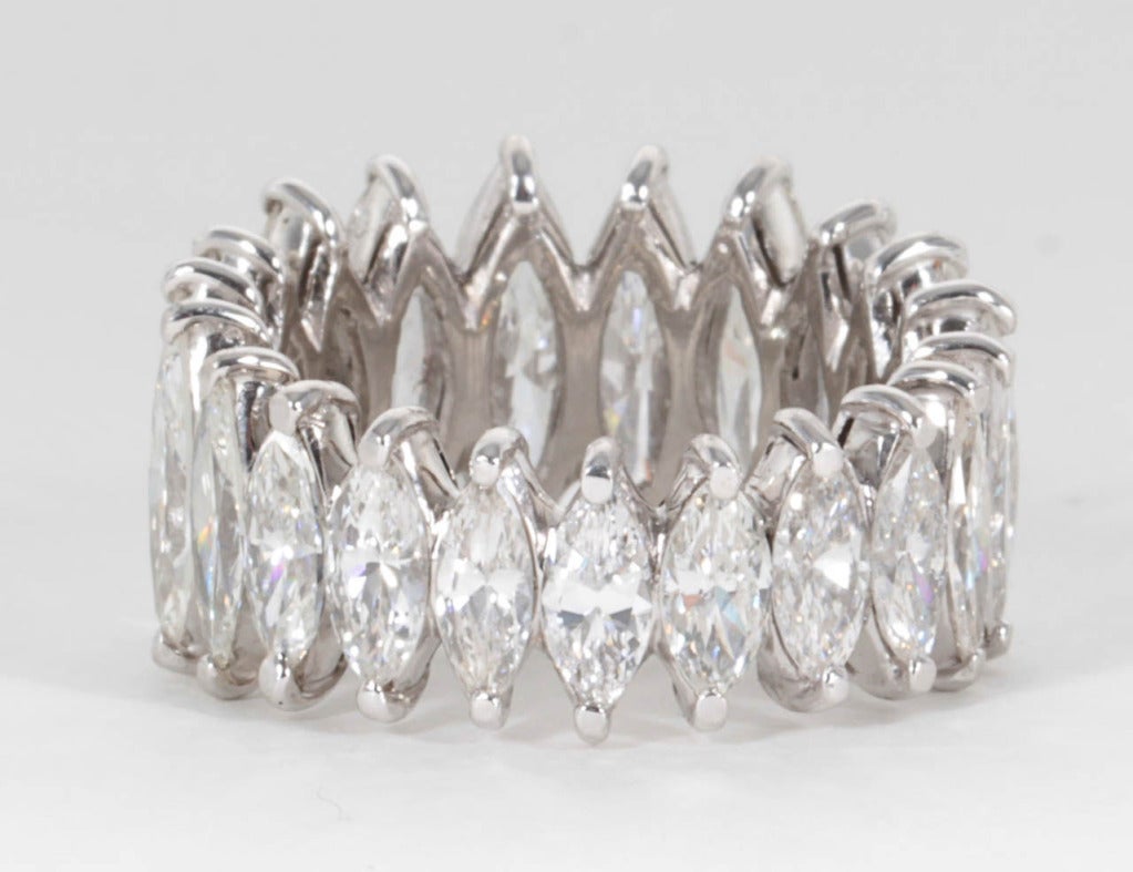 Wide Marquise Diamond Eternity Band Set in Platinum In Excellent Condition For Sale In New York, NY