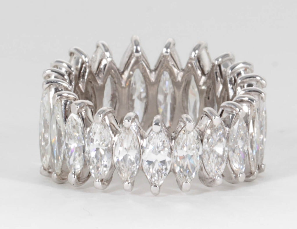 Wide Marquise Diamond Eternity Band Set in Platinum In Excellent Condition For Sale In New York, NY