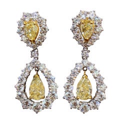 Yellow and White Diamond Drop Earrings
