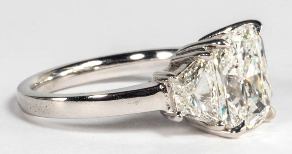 GIA Certified 4.01 Carat Cushion Cut Diamond Engagement Ring set in Platinum 2