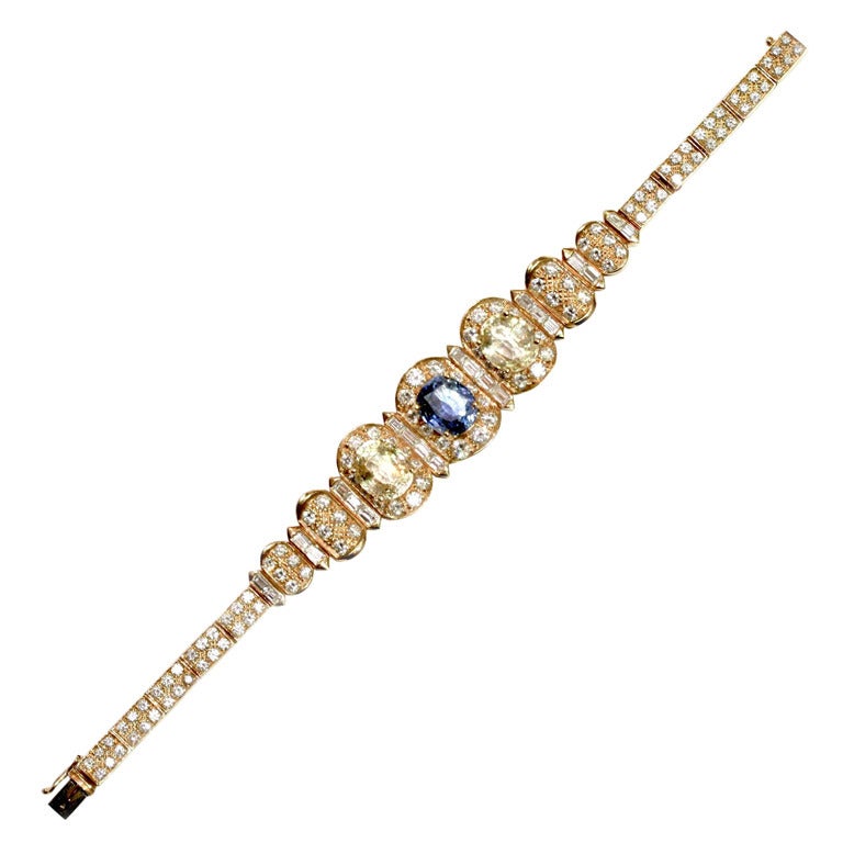 1960s Blue and Yellow Sapphire Diamond Bracelet