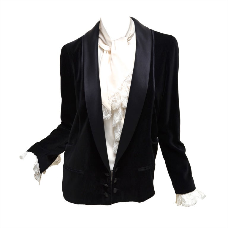 Chanel Lace, Satin and Velvet Tux Jacket and Silk Blouse