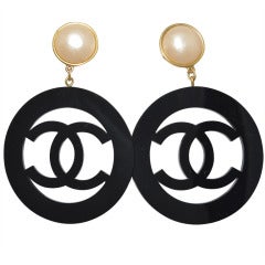 1990s Chanel Massive Logo Earrings Lucite and Pearl Season 28
