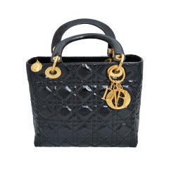 Christian Dior Lady Dior Handbag in Black Patent Leather