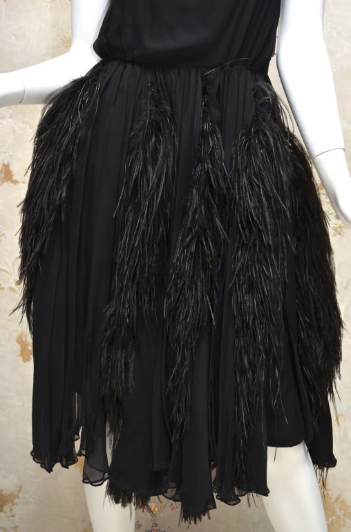 Black 1950's Marabou Feather and Chiffon Cocktail Dress For Sale