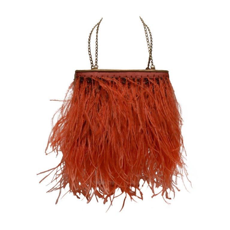 Sold at Auction: Chanel Orange Ostrich Feather Evening Bag with Gold  Hardware Condition: 3 7.5 W