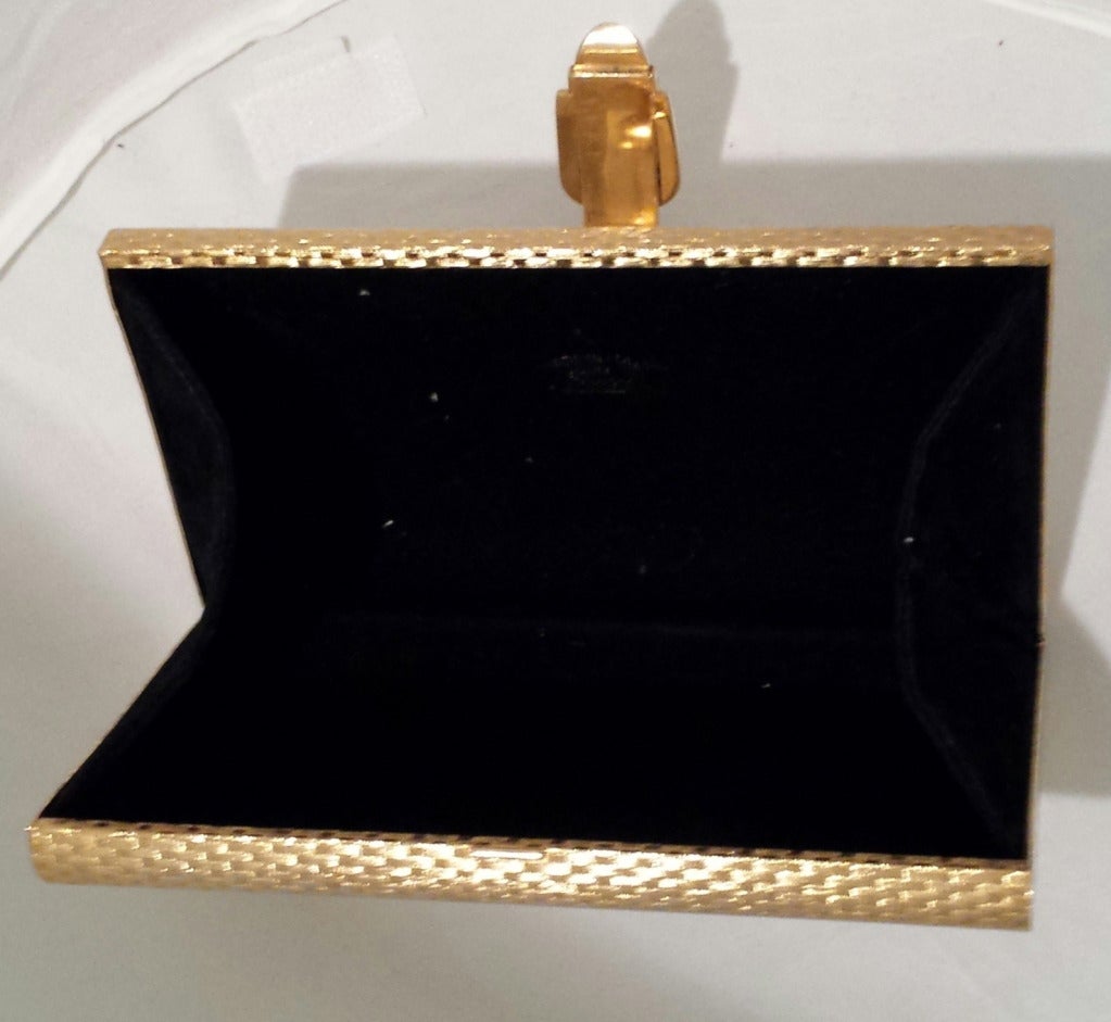 Original rare and collectable Gucci basket weave gold tone metal minaudière from the 1970's