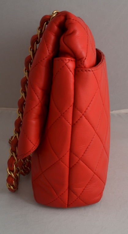 Chanel Tangerine Quilted Handbag Jumbo with Original Box and Cards In Excellent Condition In Carmel, CA